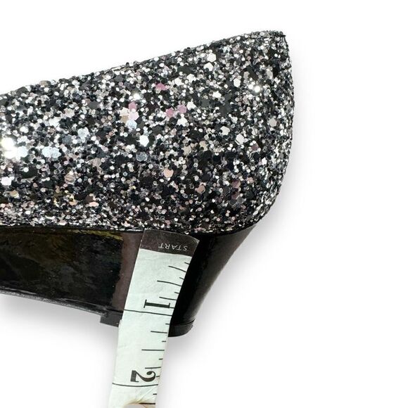 Viajiyu Trento Pointed Toe Pewter Silver Glitter Patent Black Wedge Size 37/6.5 - Picture 7 of 7